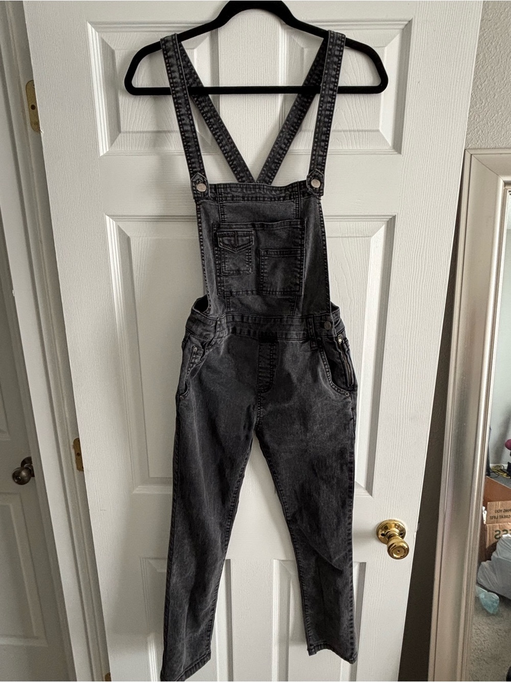 Free People Charcoal Gray Denim Overalls
